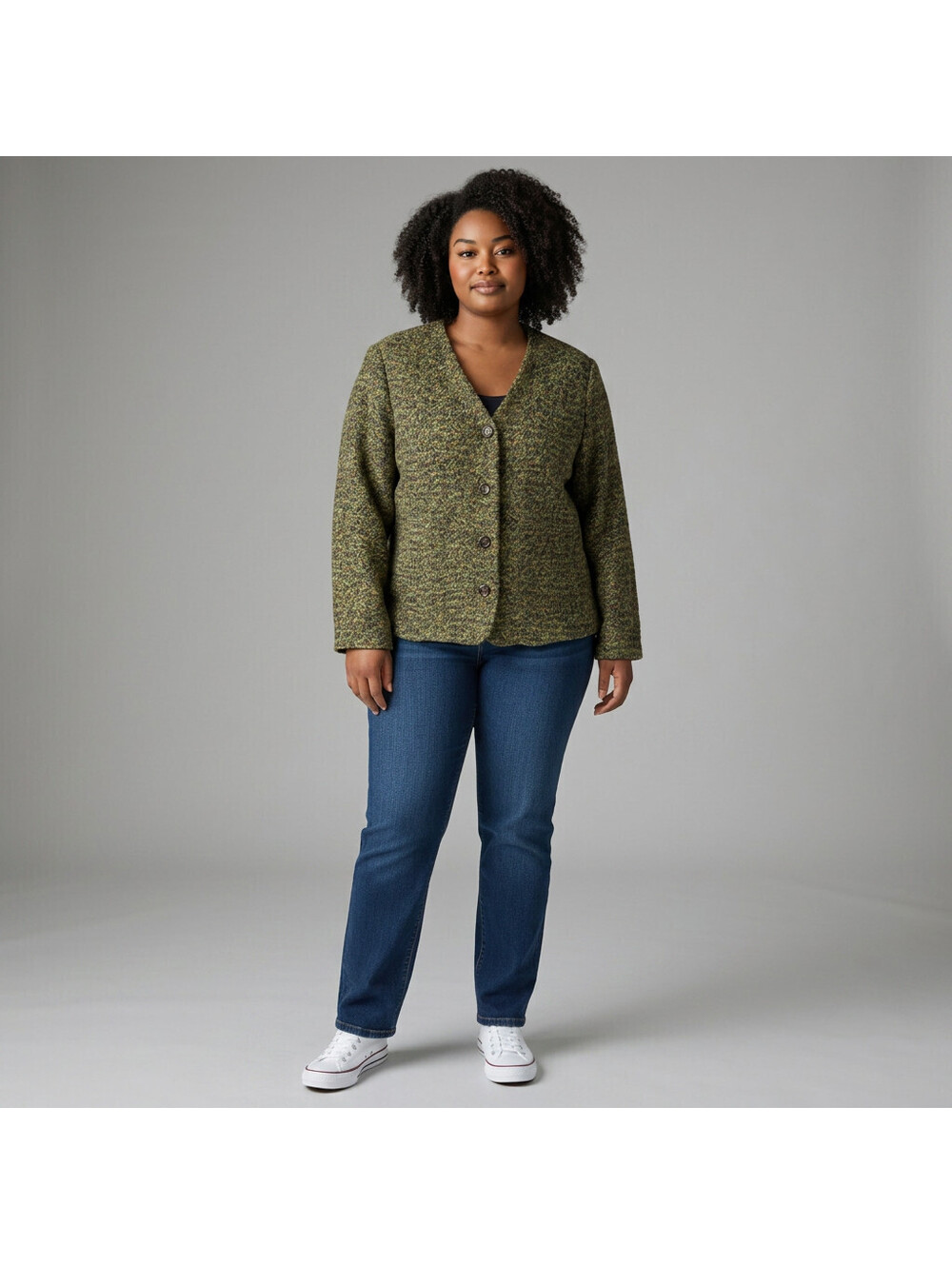 Fashion Bug Blazer Women 2X Plus Gray Button Up V-Neck Long Sleeve Career